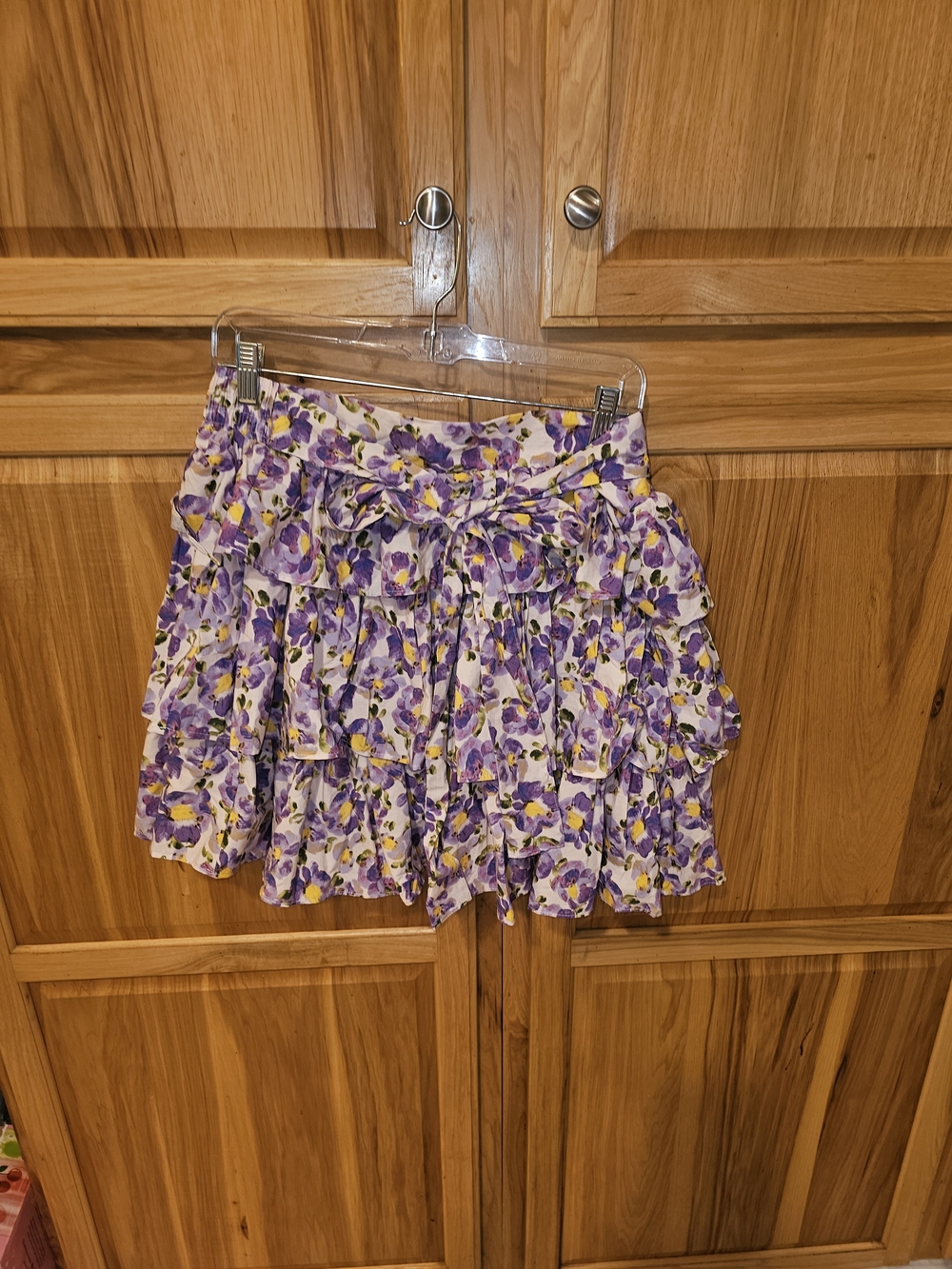 Time and Tru Purple & White Floral Tiered Ruffle Mini Skirt